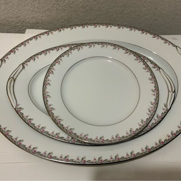 2 Noritake 5507 Petite Pattern 16.5” & 12”  Serving Platter  salad plate 8.25” - Picture 5 of 11